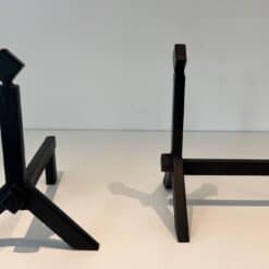 French Modernist Black Iron Andirons - Image 3