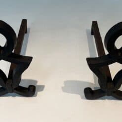 Raymond Subes Attributed Cast Iron Andirons - Top View - Styylish
