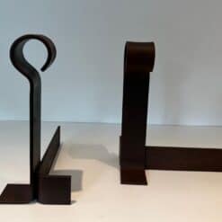 French Modernist Wrought Iron Andirons - Front and Side View - Styylish