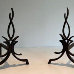 Raymond Subes Attributed Wrought Iron Andirons - Front View - Styylish