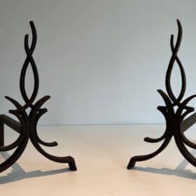 Raymond Subes Attributed Wrought Iron Andirons