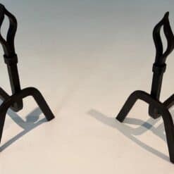 French Modernist Wrought Iron Andirons - Angled Top View - Styylish
