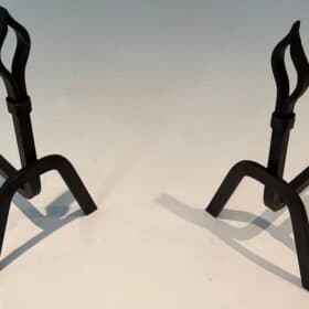 French Modernist Wrought Iron Andirons