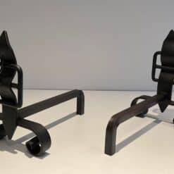 French Wrought Iron Andirons - Angled Front and Rear View - Styylish