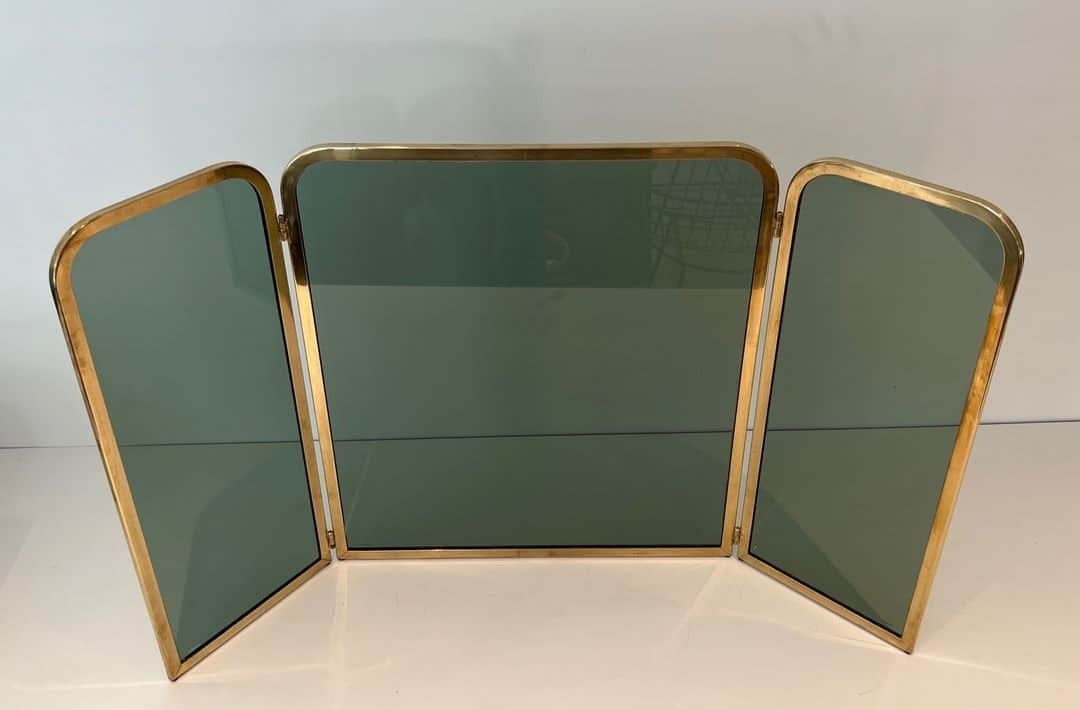 French Tinted Glass Fireplace Screen - Rear View Extended - Styylish