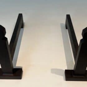 French Modernist Wrought Iron and Steel Andirons