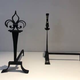 French Wrought Iron Fleur-de-Lys Andirons