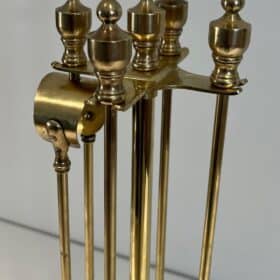 French Neoclassical Brass Fireplace Companion Set