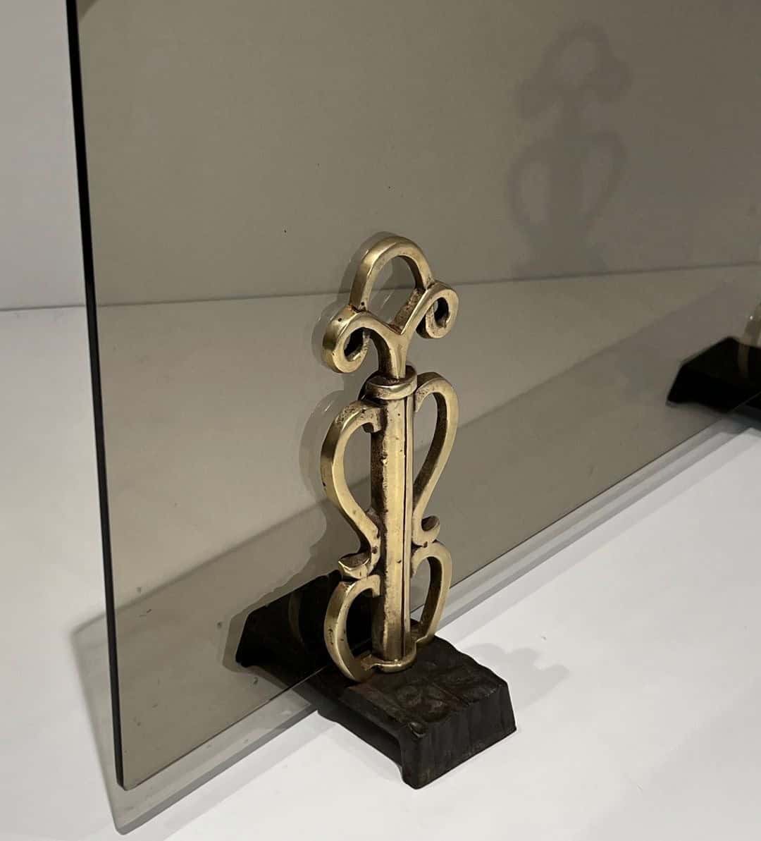 French Smoked Glass Fireplace Screen - Base Detail - Styylish