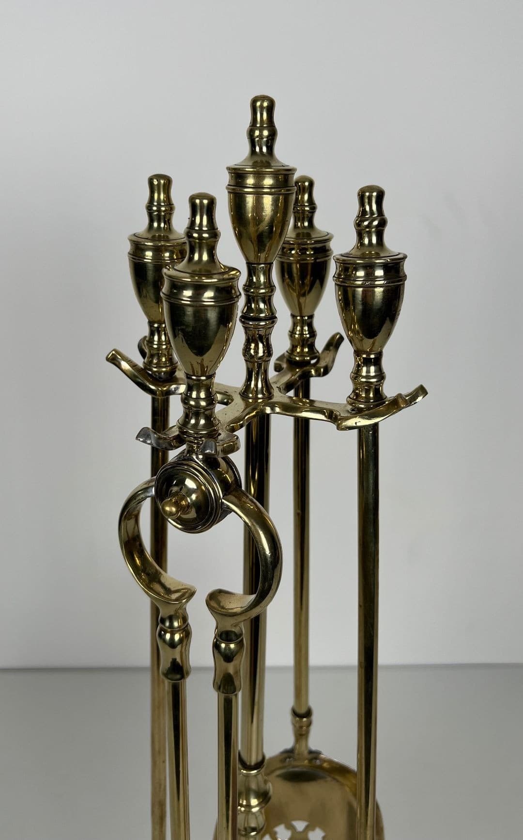 French Neoclassical Brass Fireplace Companion Set - Handles Detail - Styylish