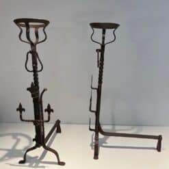 French Gothic Revival Landiers with Fleur-de-Lys - Front and Side View - Styylish