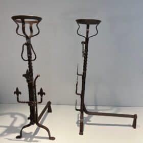 French Gothic Revival Landiers with Fleur-de-Lys