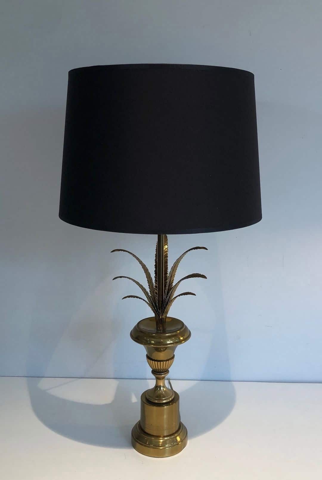 Palm Tree Brass Table Lamp, Manner of Maison Charles, circa 1970 - Image 4