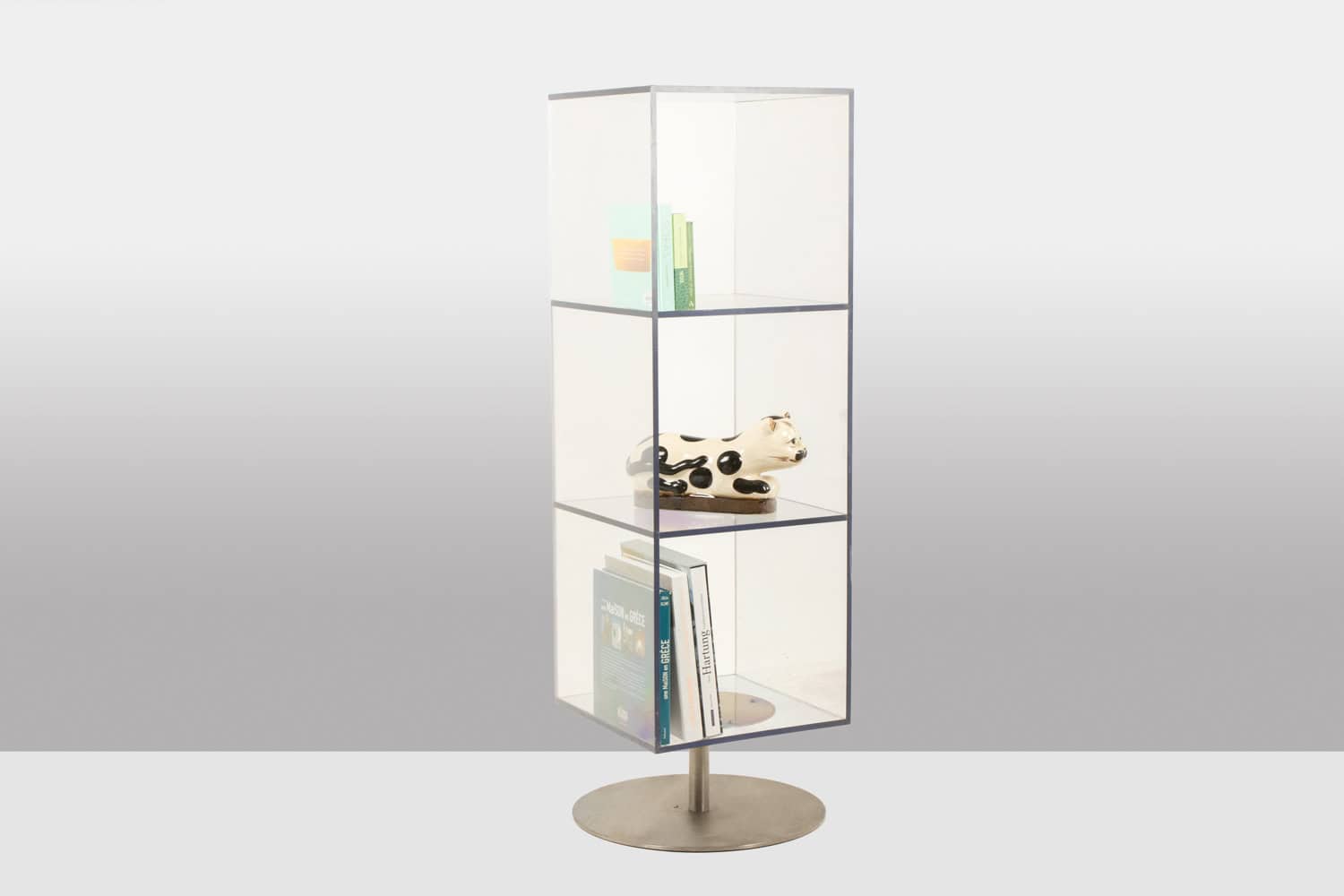 Vintage Plexiglass Column Bookcases - View with Items - Styylish