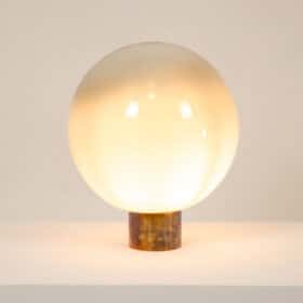 Globe lamp in opalescent glass and patinated bronze. Contemporary.