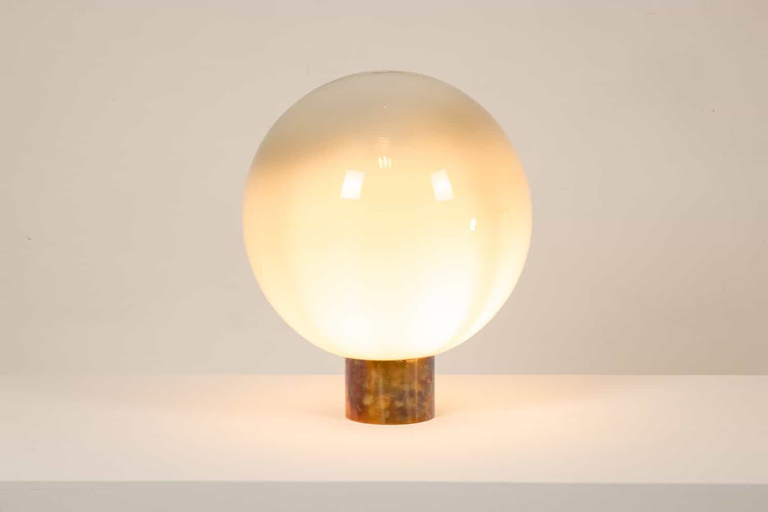 Globe lamp in opalescent glass and patinated bronze. Contemporary. - Image 4
