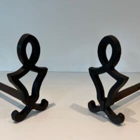 Raymond Subes Attributed Cast Iron Andirons