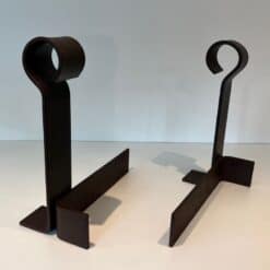 French Modernist Wrought Iron Andirons - Front and Rear View - Styylish