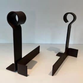 French Modernist Wrought Iron Andirons