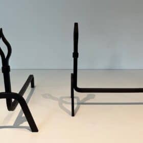 French Modernist Wrought Iron Andirons