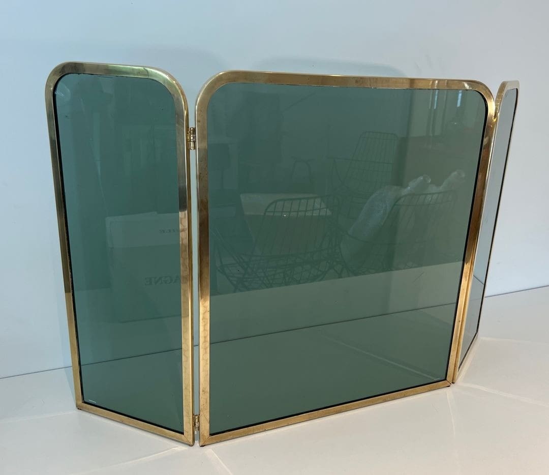 French Tinted Glass Fireplace Screen - Side View Half-fold - Styylish