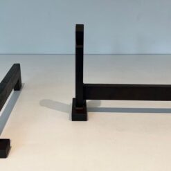 French Modernist Wrought Iron and Steel Andirons - Front and Side View - Styylish
