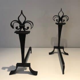 French Wrought Iron Fleur-de-Lys Andirons