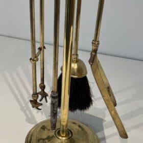 French Neoclassical Brass Fireplace Companion Set