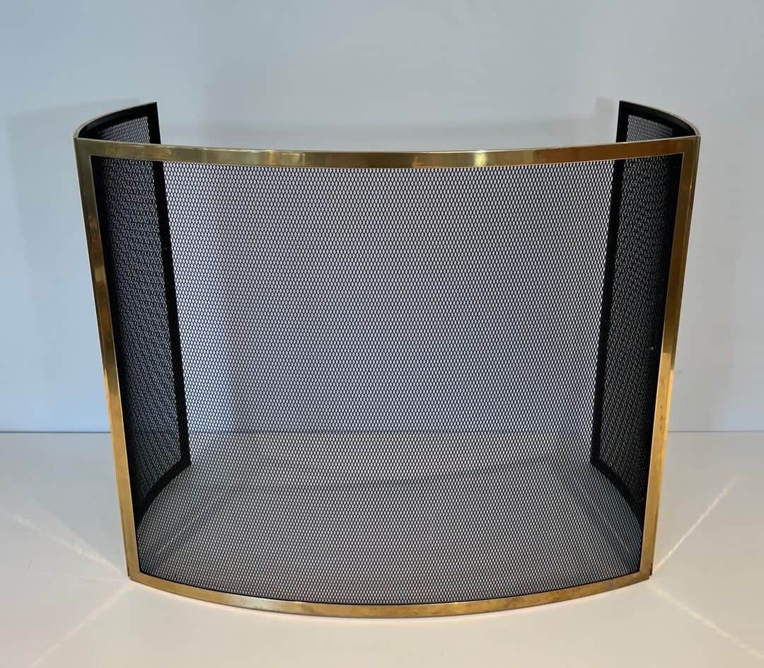 French Curved Brass Fireplace Screen - Folded View - Styylish
