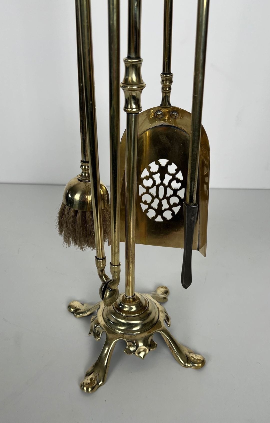 French Neoclassical Brass Fireplace Companion Set - Tools Detail - Styylish