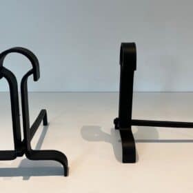 French Wrought Iron Andirons in Geometric Modernist Style