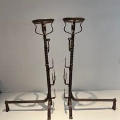 French Gothic Revival Landiers with Fleur-de-Lys - Side View - Styylish