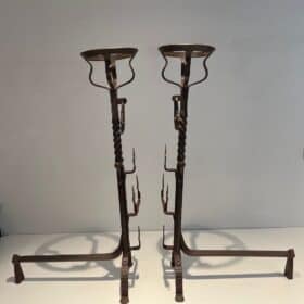 French Gothic Revival Landiers with Fleur-de-Lys