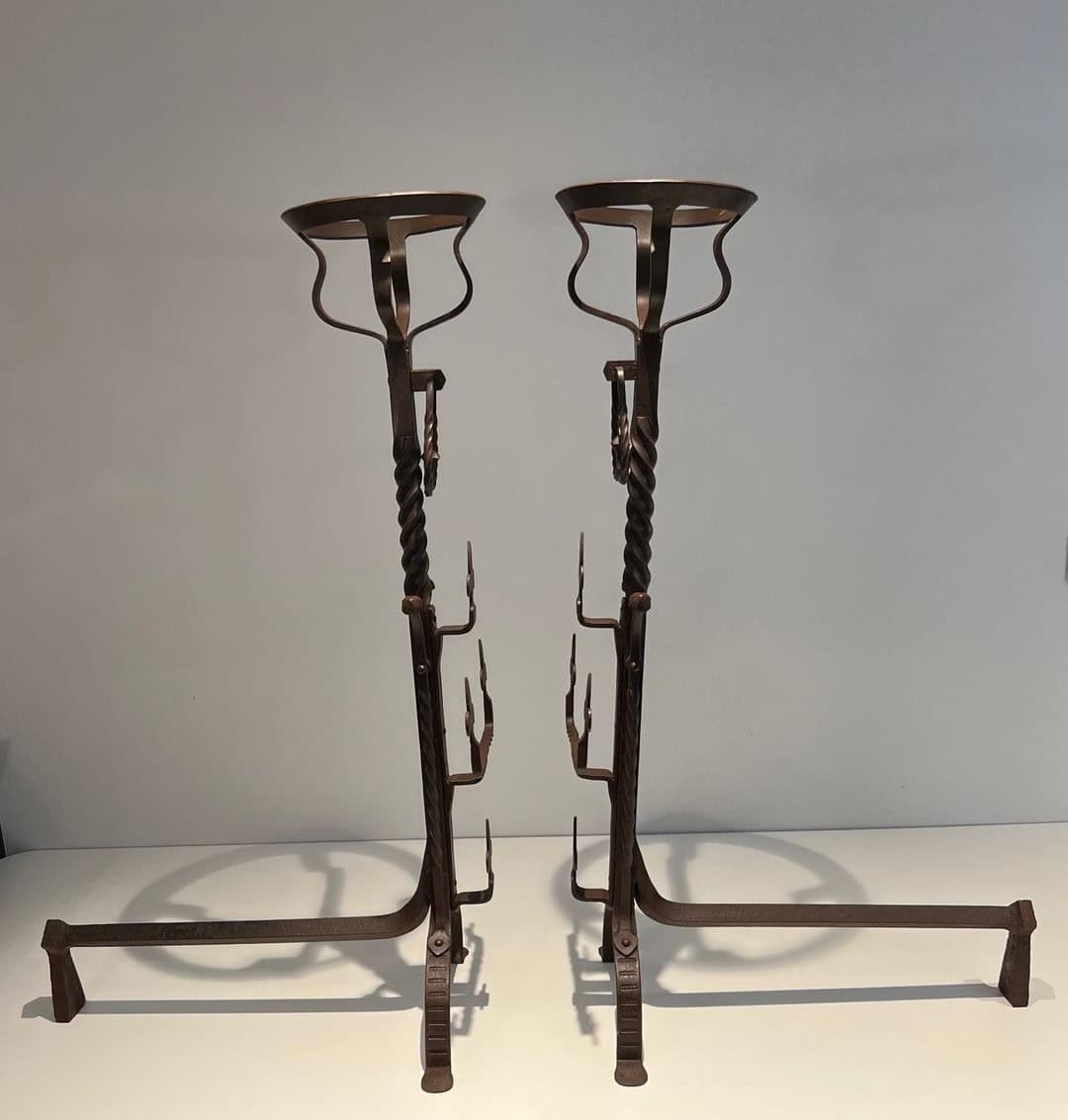 French Gothic Revival Landiers with Fleur-de-Lys - Side View - Styylish