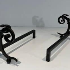 Pair of Art Deco Wrought Iron Serpent Andirons in the Style of Edgar Brandt - Image 5