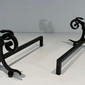 Pair of Art Deco Wrought Iron Serpent Andirons in the Style of Edgar Brandt