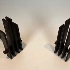 French Brutalist Steel Andirons, Mid-Century, 1950s - Image 5