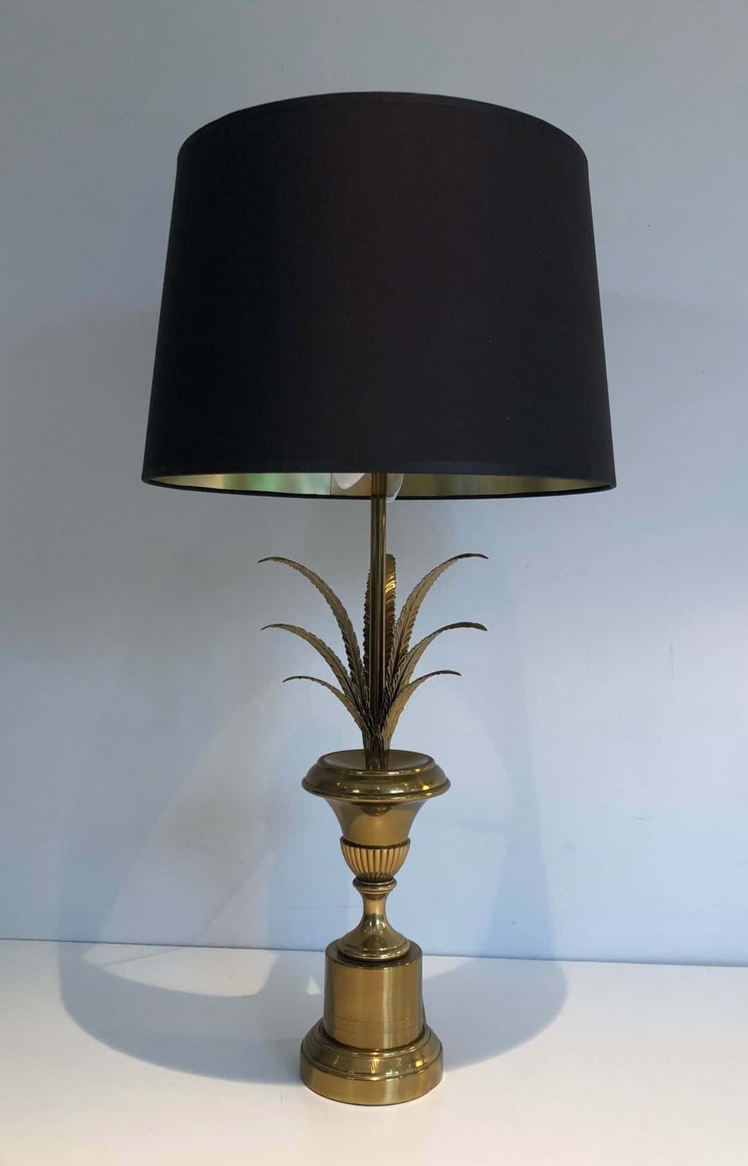 Palm Tree Brass Table Lamp, Manner of Maison Charles, circa 1970 - Image 5