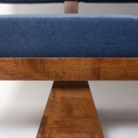 Contemporary 3-Seater Bench in Light Ash and Mohair Velvet