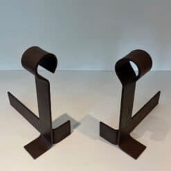 French Modernist Wrought Iron Andirons - Top View - Styylish