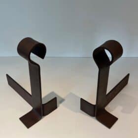 French Modernist Wrought Iron Andirons