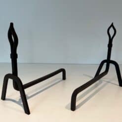 French Modernist Wrought Iron Andirons - Front and Rear View - Styylish