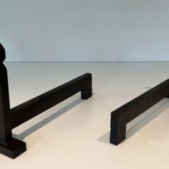 French Modernist Wrought Iron and Steel Andirons - Front and Rear View - Styylish