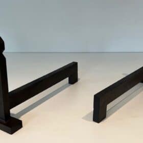 French Modernist Wrought Iron and Steel Andirons