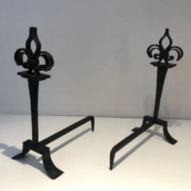 French Wrought Iron Fleur-de-Lys Andirons