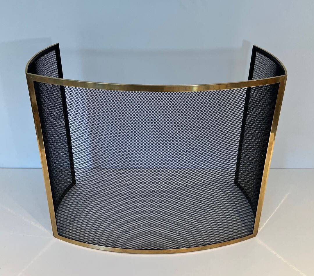 French Curved Brass Fireplace Screen - Folded View Two - Styylish