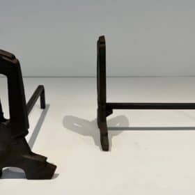 French Modernist Cast Iron Andirons