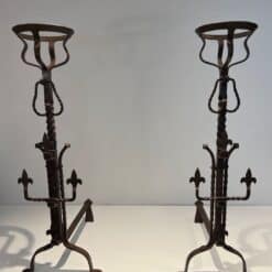 French Gothic Revival Landiers with Fleur-de-Lys - Front Detail - Styylish