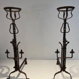 French Gothic Revival Landiers with Fleur-de-Lys