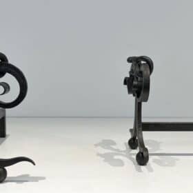 Pair of Art Deco Wrought Iron Serpent Andirons in the Style of Edgar Brandt